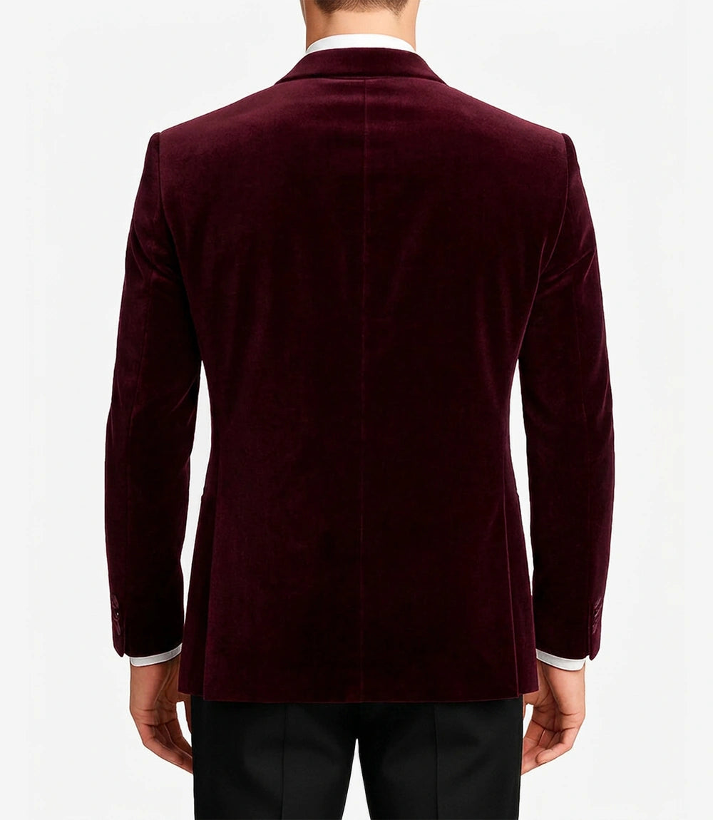 Men's Premium Burgundy Velvet Tuxedo Jacket - Peak Lapel