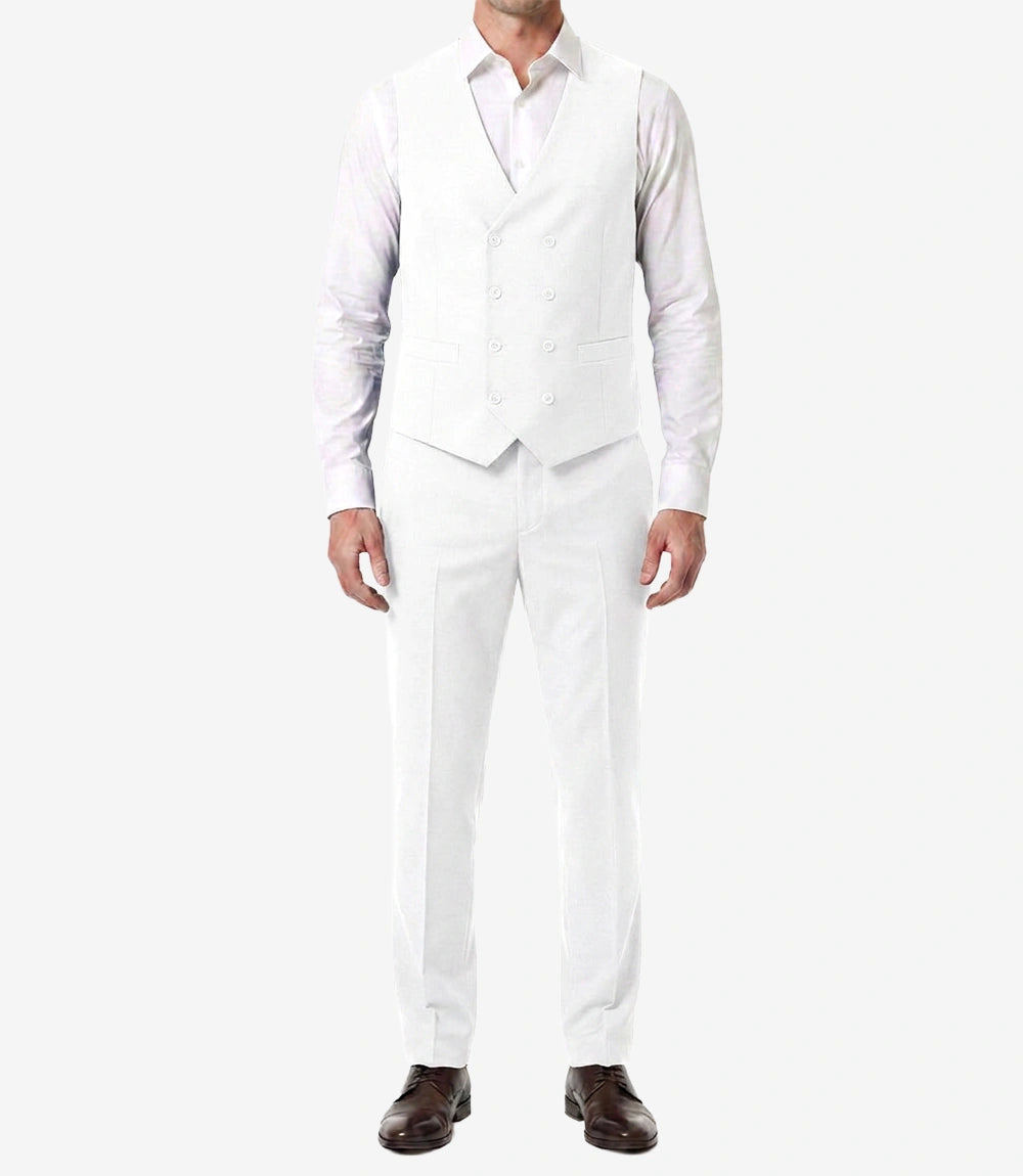 Men's White 3-Piece Single-Breasted Suit — Notch Lapel