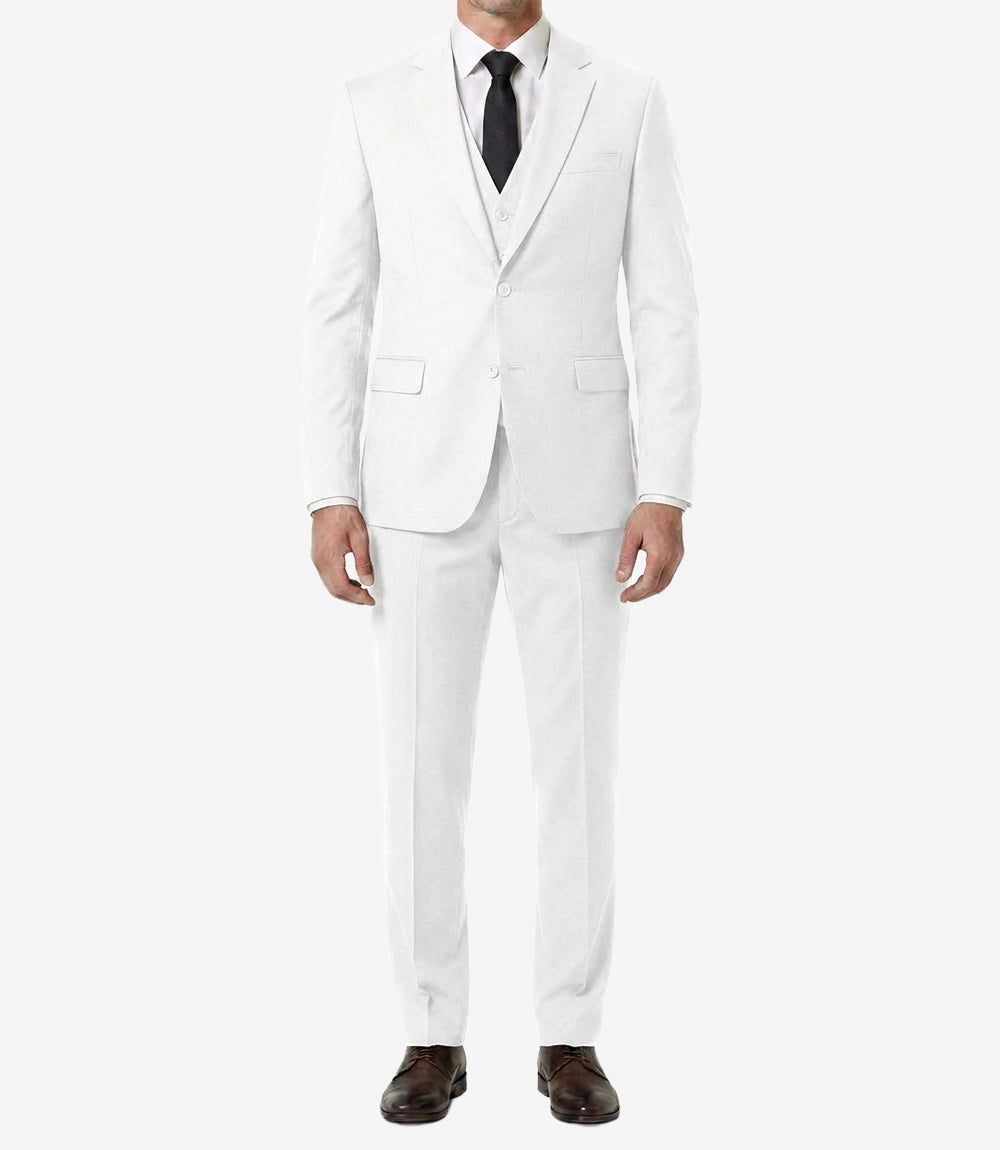 Men's White 3-Piece Single-Breasted Suit — Notch Lapel