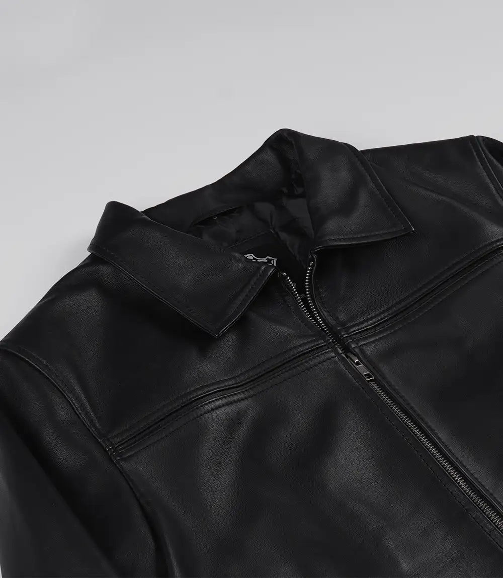 Mark Men's Black Leather Shirt Collar Jacket