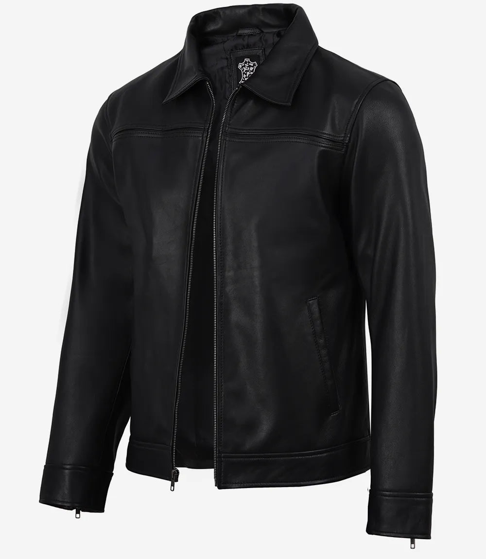 Mark Men's Black Leather Shirt Collar Jacket