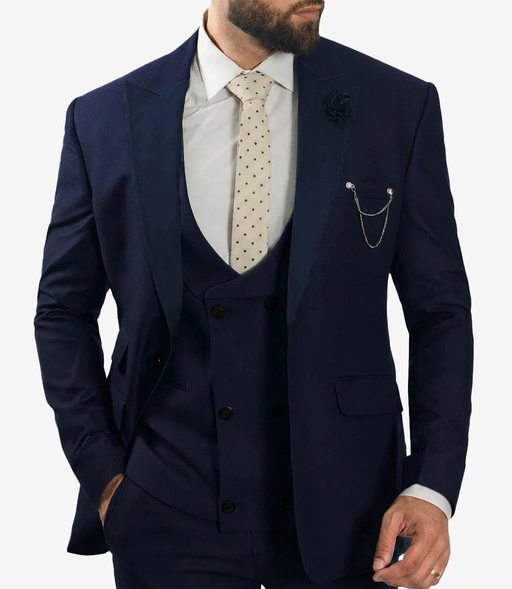 Morgan Slim Fit Peak Lapel 3-Piece Blue Men’s Suit