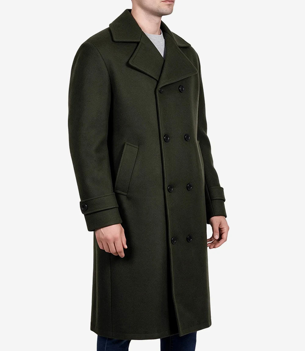 Kenney Men’s Double-Breasted Olive Green Wool Coat - Olive Green - view 2
