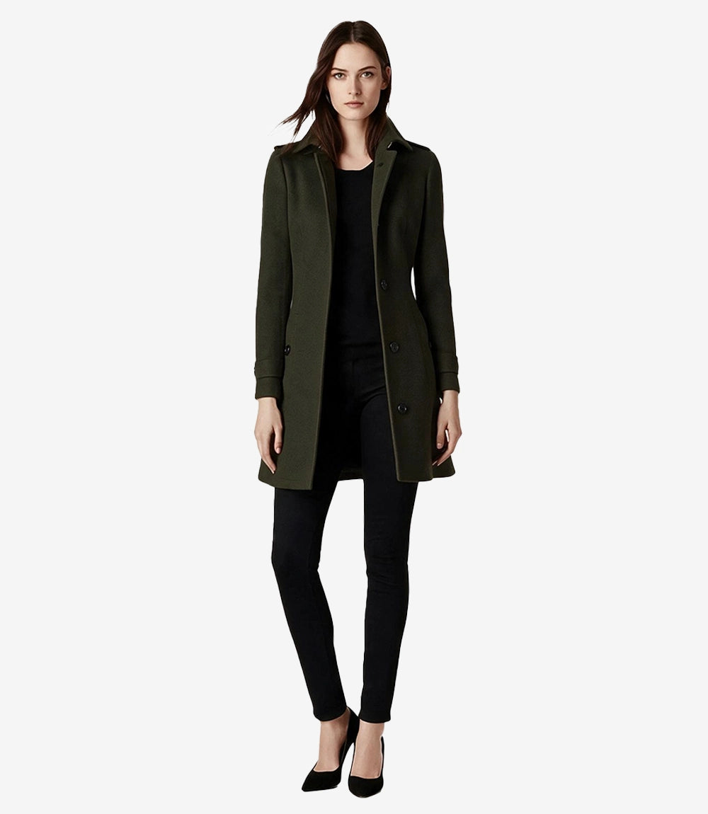 Josephine Women's Mid Length Olive Green Wool Coat
