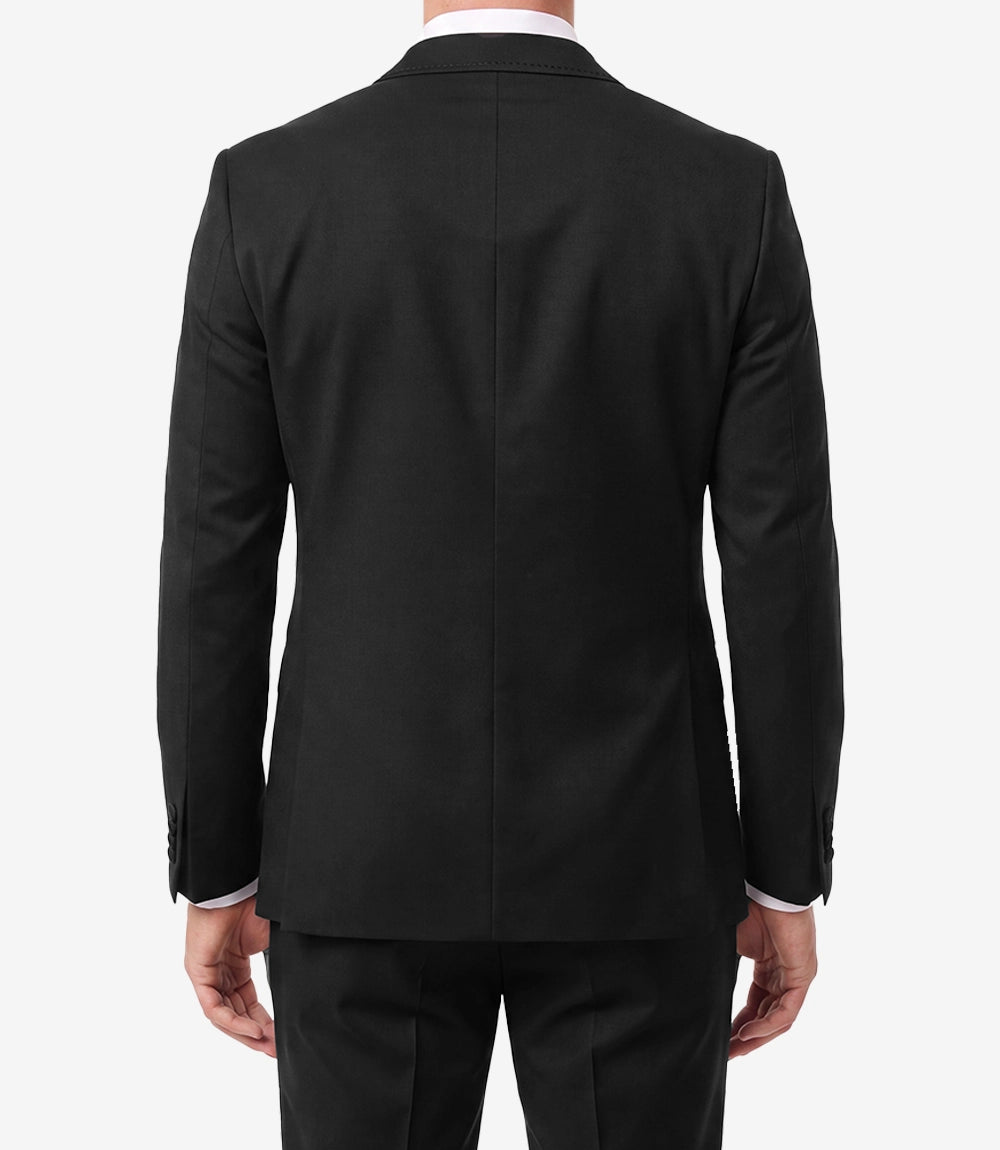 Mens Black 3 Piece Suit – Satin Peak Lapel One Button Tuxedo