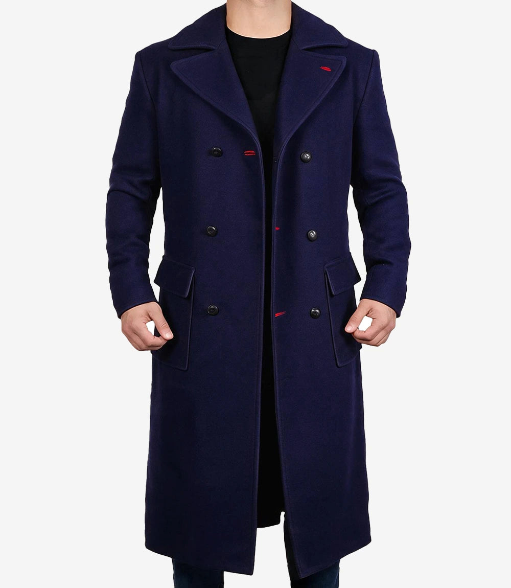 Men’s Double-Breasted Long Paul Blue Wool Coat - Blue