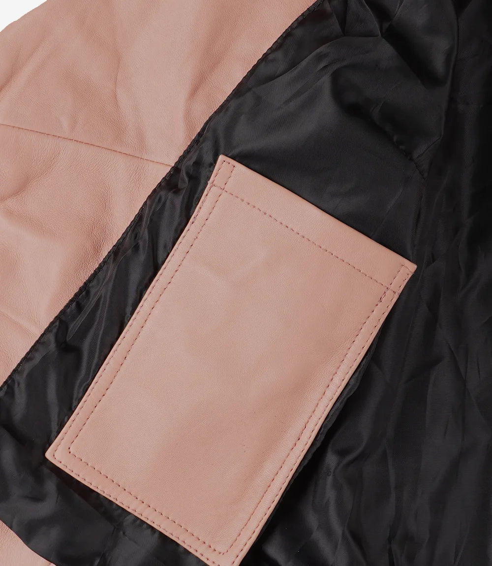 Womens Real Lambskin Leather Pink Moto Jacket