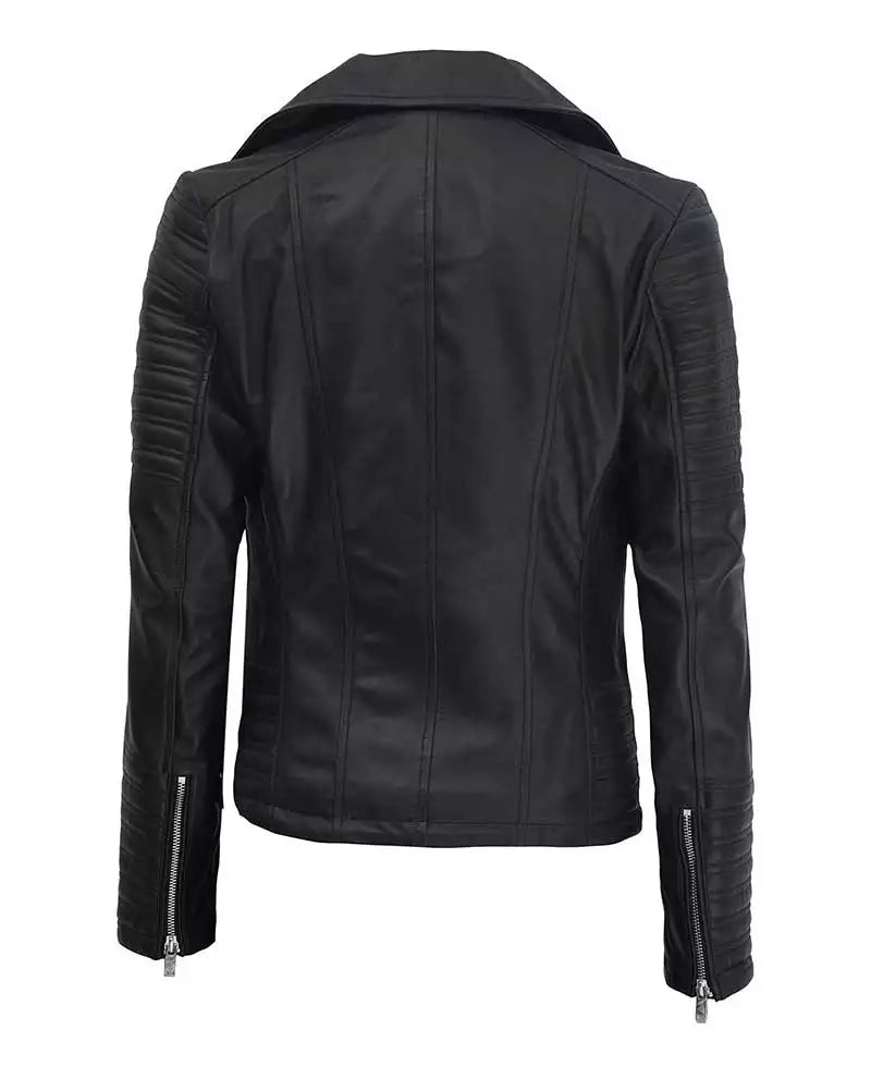 Womens Black Asymmetrical Biker Leather Jacket