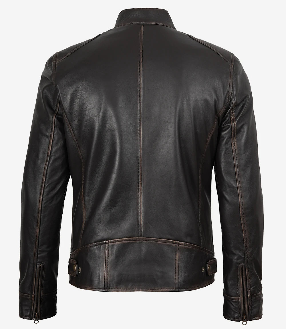 Men's Distressed Brown Biker Style Leather Jacket