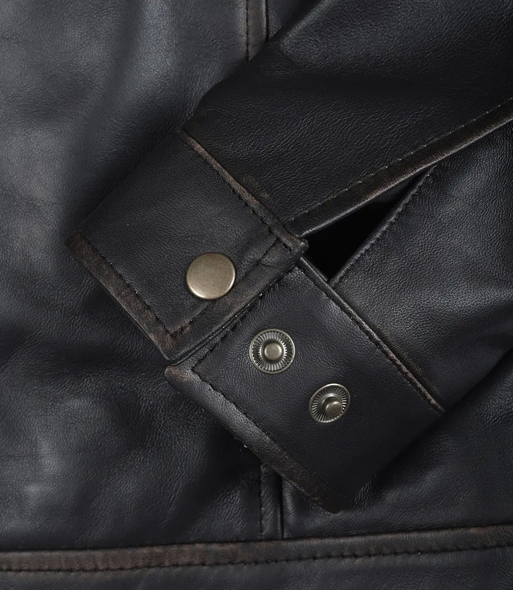 Mens Shirt Collar Vintage Brown Leather Jacket