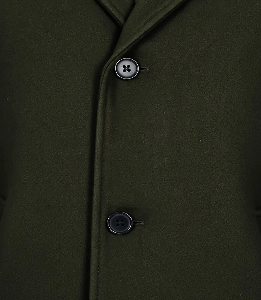 Men’s Single-Breasted Olive Green Wool Coat – Modern Fit - Olive Green - view 5