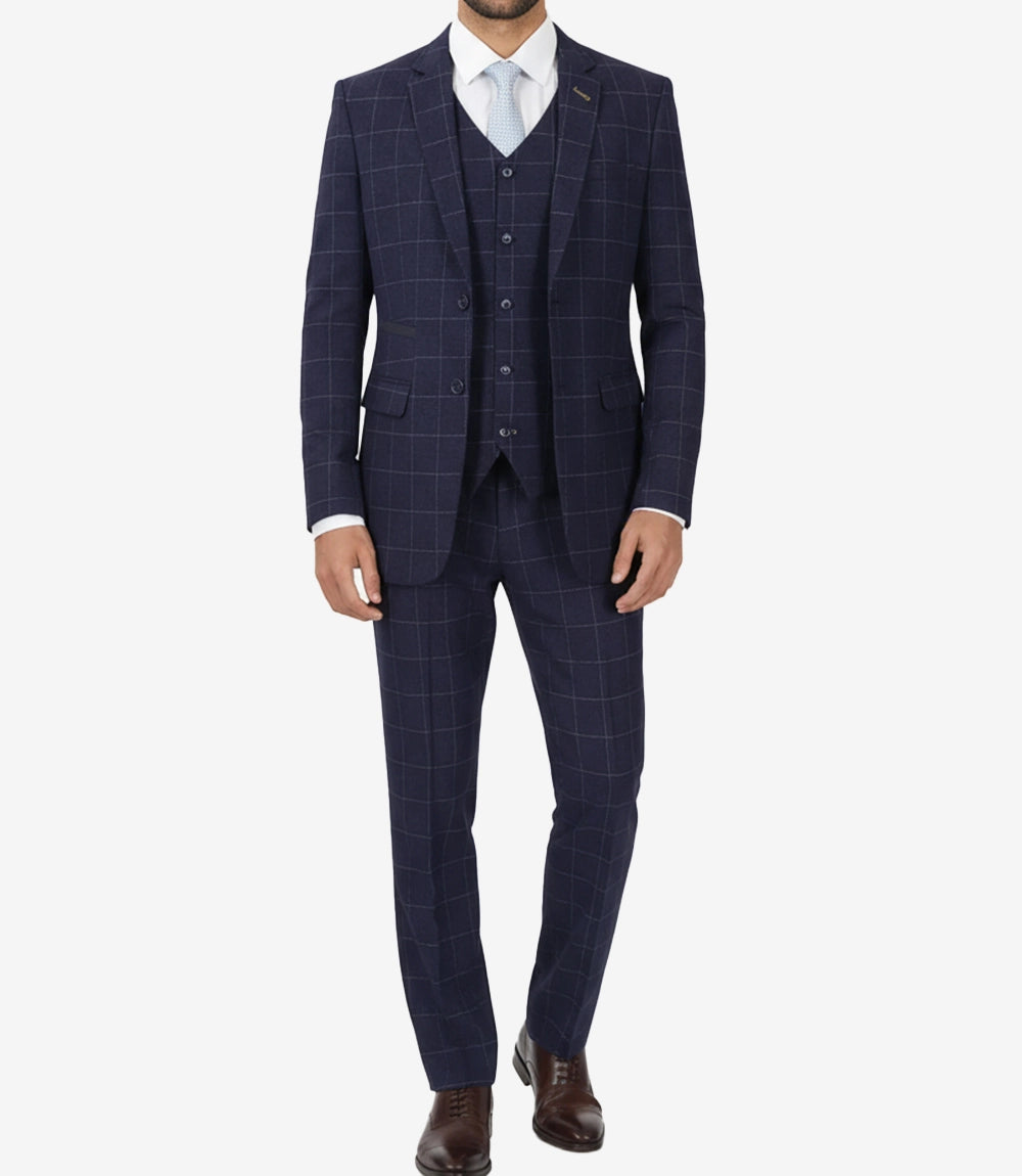 Men's Navy Blue Check 3-Piece Suit – 1920s Vintage-Inspired