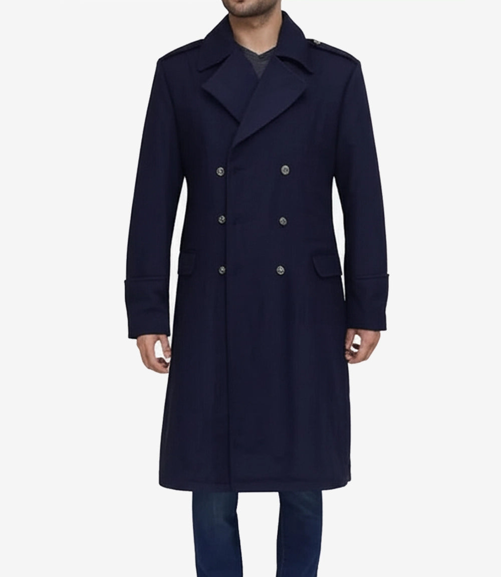 ジャケット・アウター WIRROW DOUBLE-BREASTED OVER COAT Mens Double Breasted Overcoat | Blue Long Wool Coat