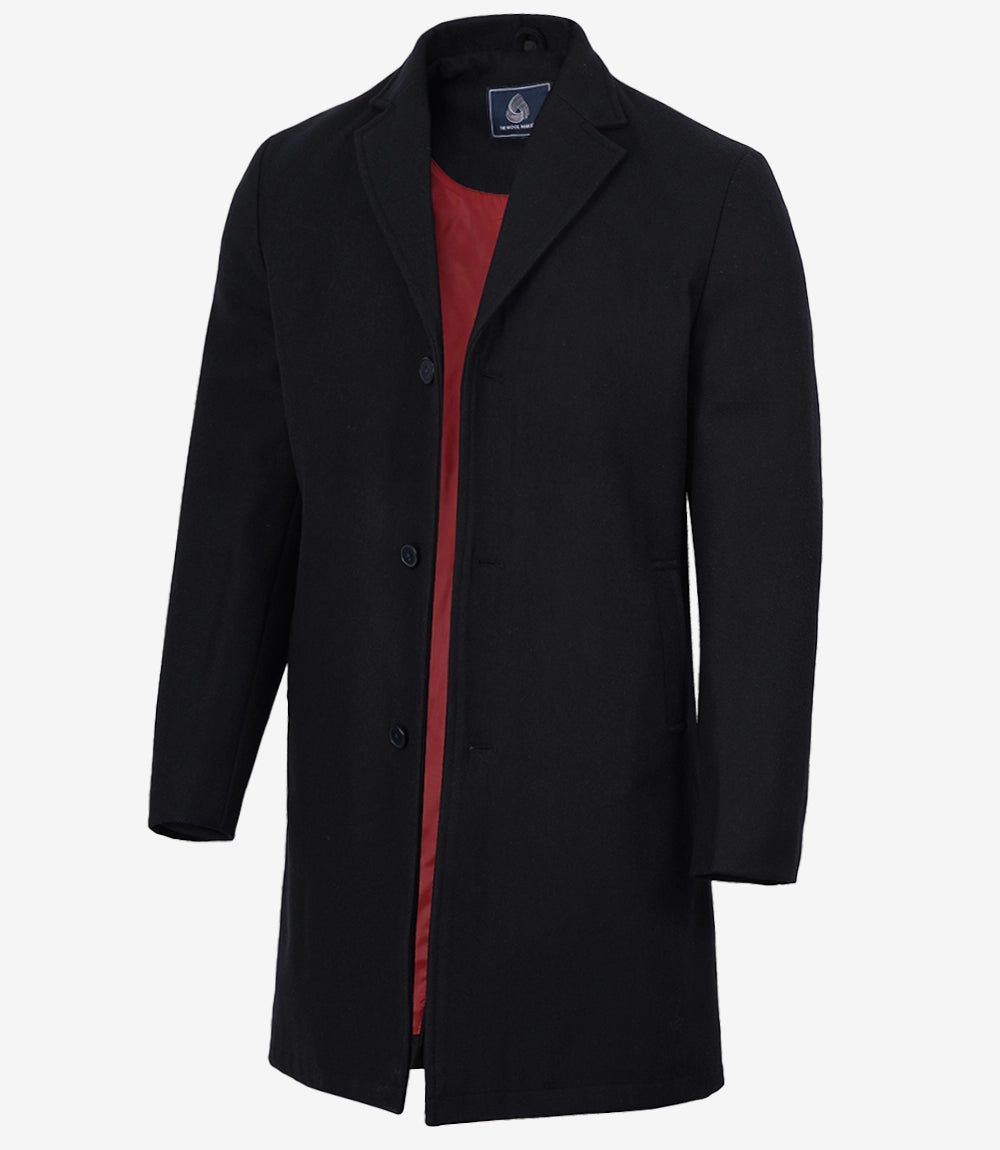 Men's Blue Wool Coat – 3/4 Length Warm Winter Overcoat
