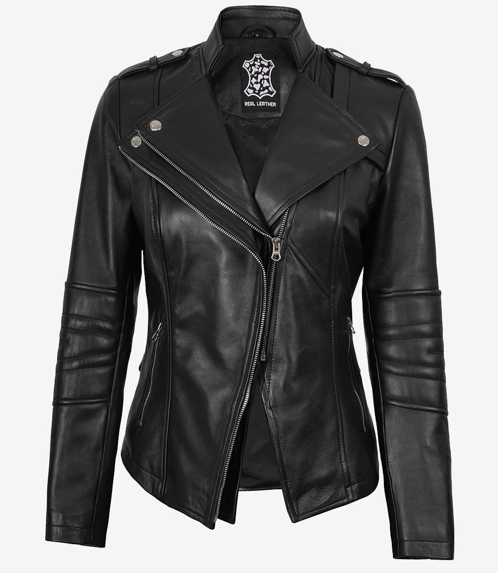 Women's Black Lambskin Biker Style Jacket