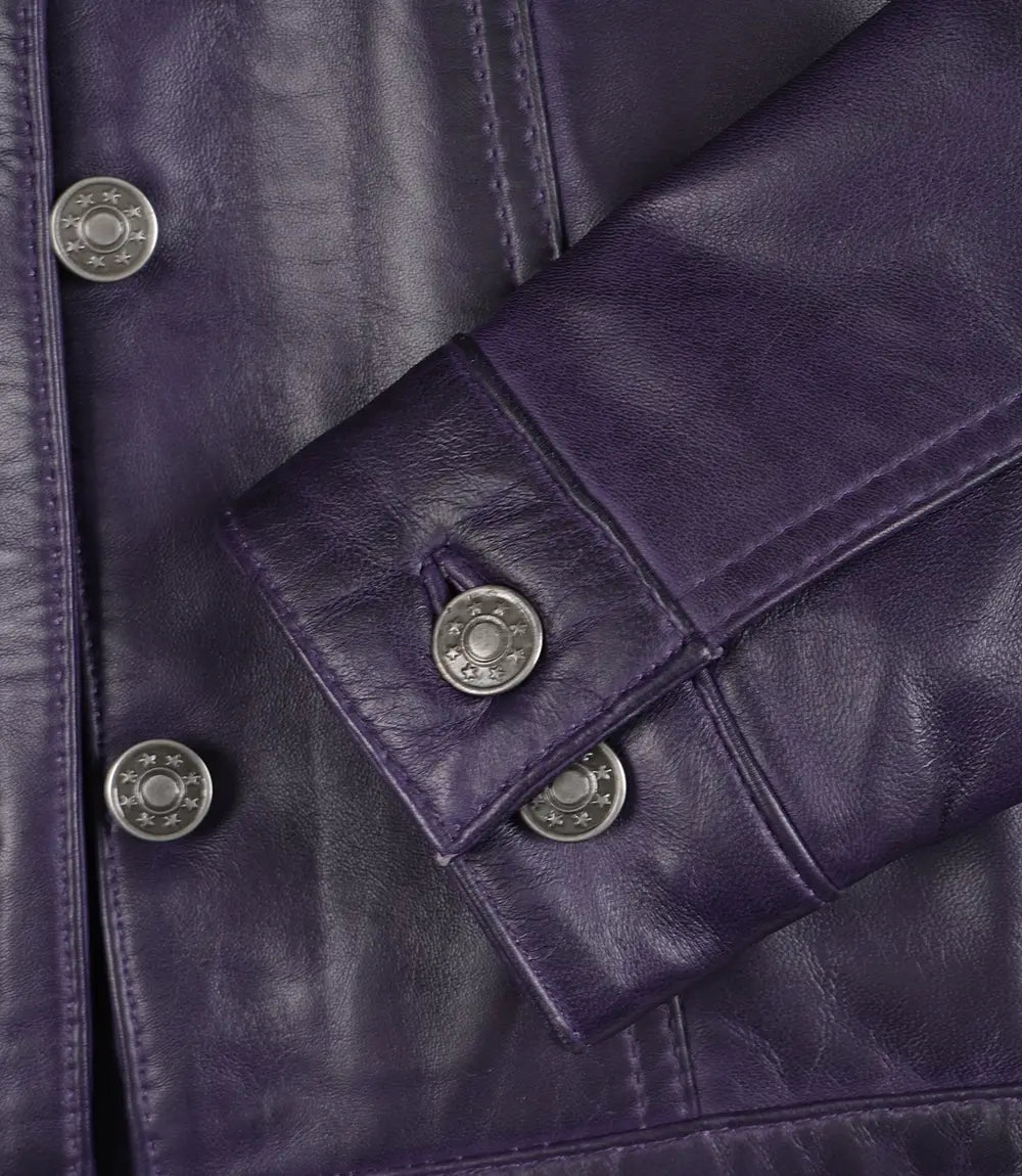 Women's Purple Leather Trucker Jacket
