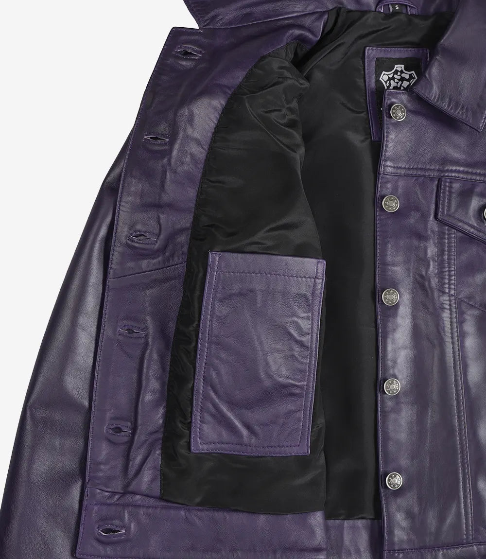Women's Purple Leather Trucker Jacket