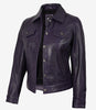 Women's Purple Leather Trucker Jacket