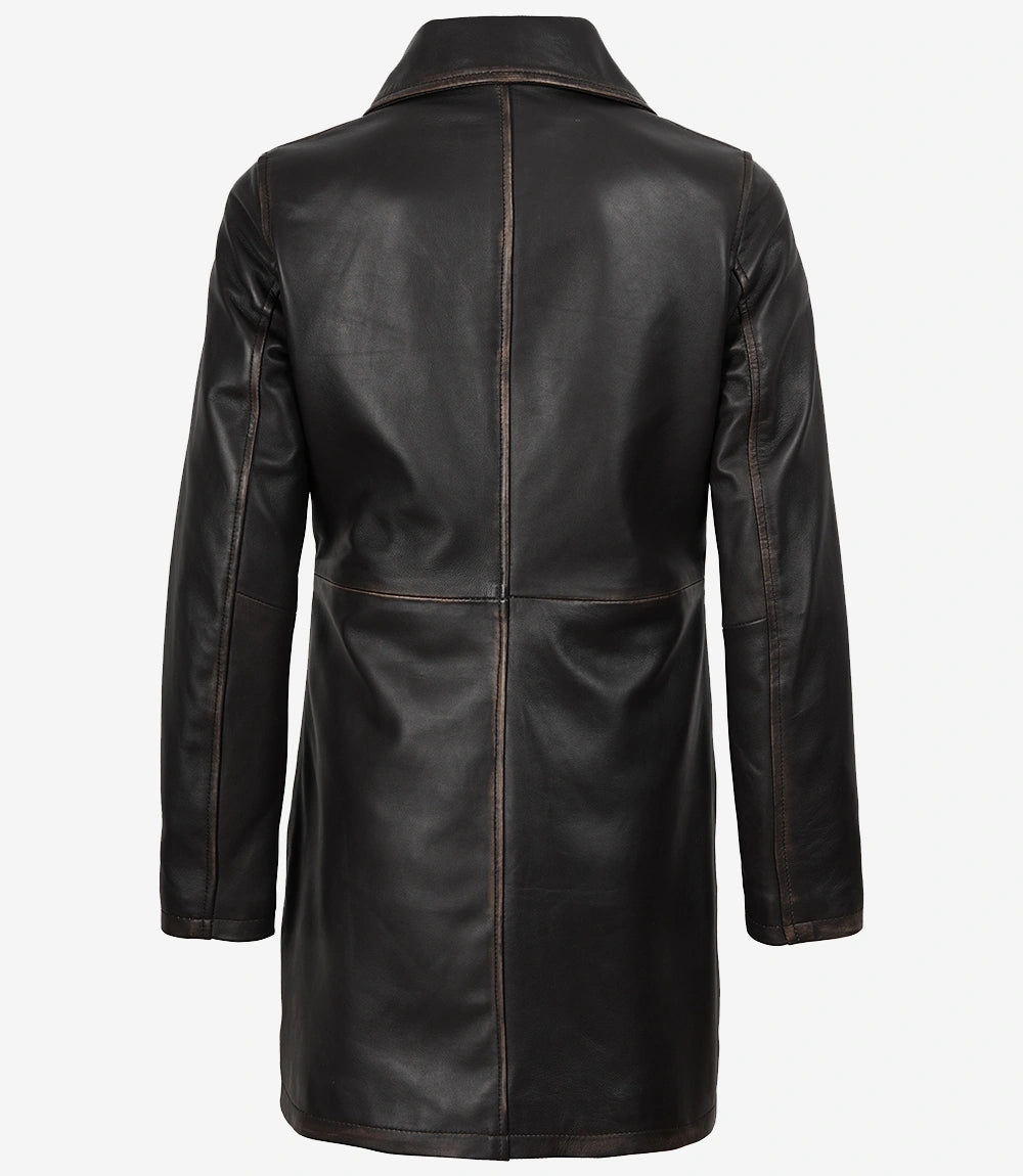 Women's Real Leather Distressed Brown 3/4 Length Coat