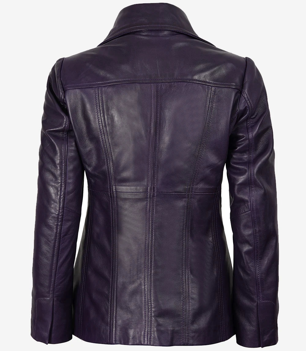 Womens Three Button Purple Leather Blazer