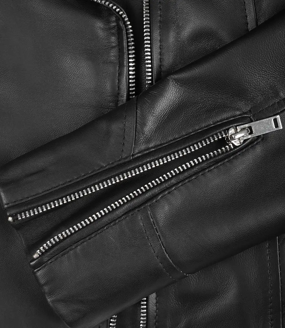 Rita Womens Asymmetrical Black Leather Biker Style Jacket