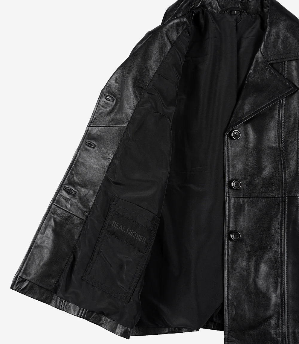 Womens 3 4 Length Black Leather Coat