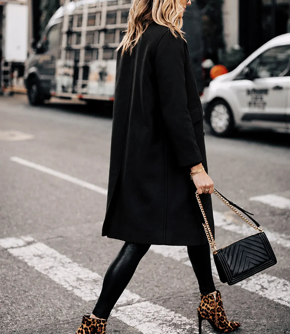 The Classicist: Women's Double-Breasted Wool Coat in Black - Black - view 4