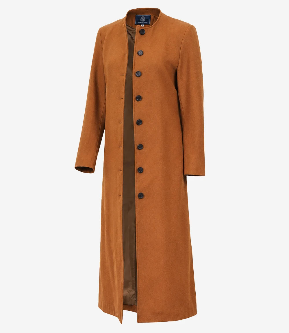 Rosario Runway: Women's Collarless Rust Wool Coat - Rust - view 2