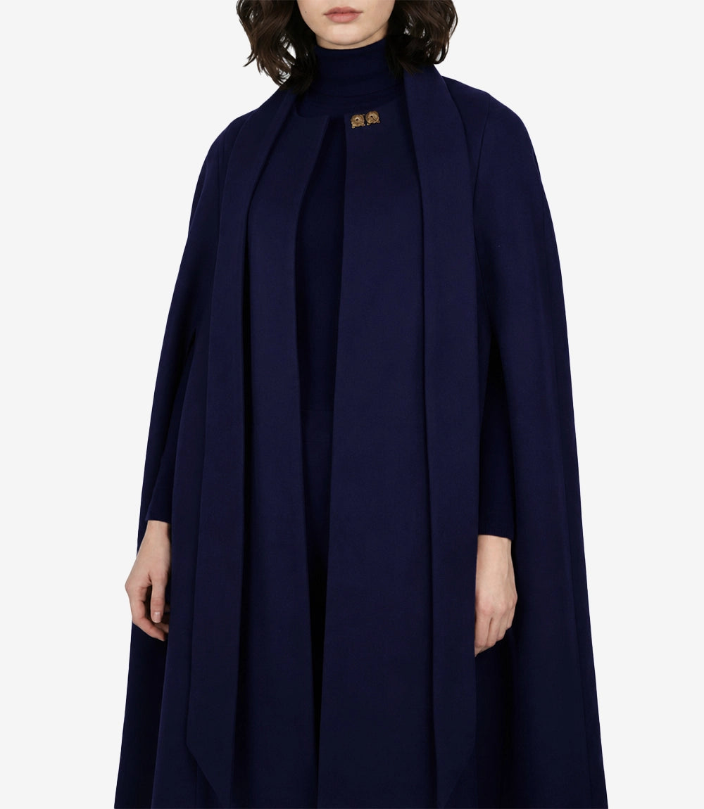 Marrie Women's Long Blue Wool Cape Coat - Blue - view 2