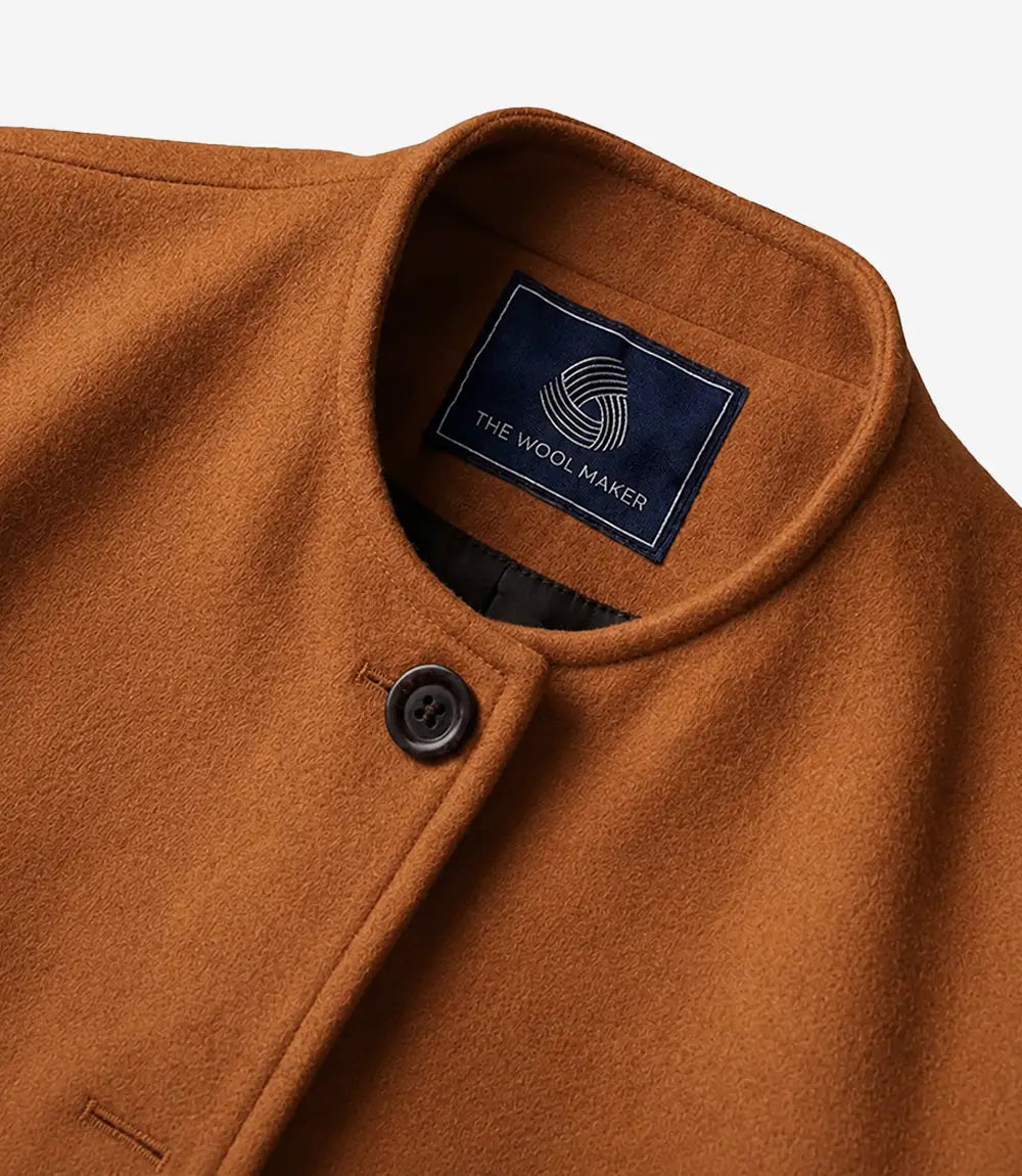 Rosario Runway: Women's Collarless Rust Wool Coat - Rust - view 4