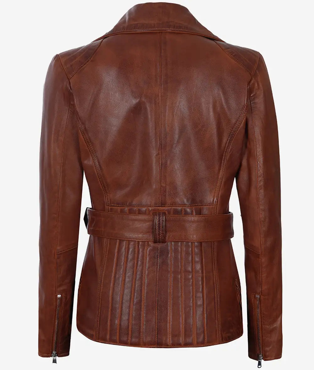 Womens Asymmetrical Cognac Leather Jacket