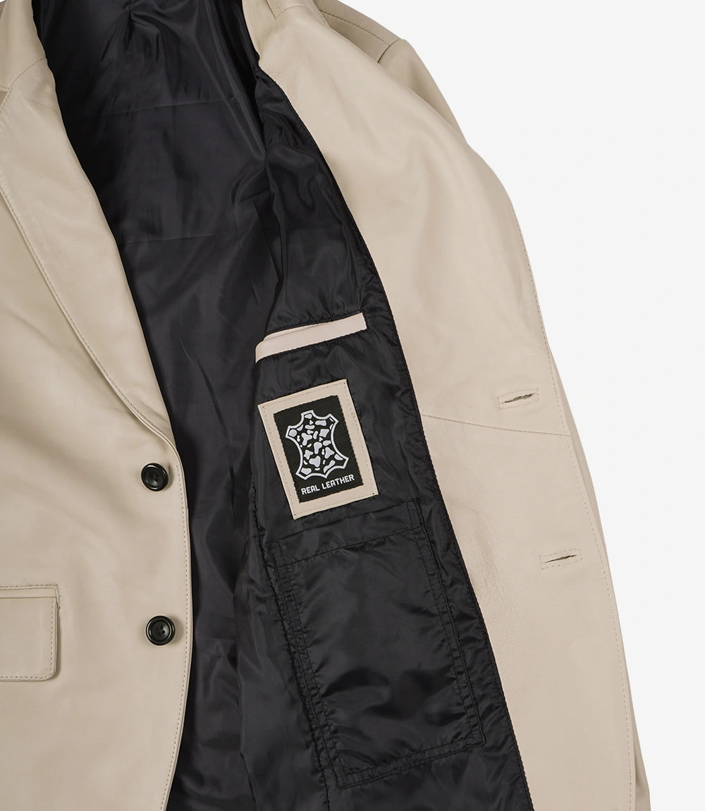 Mens Two Button Beige Leather Blazer