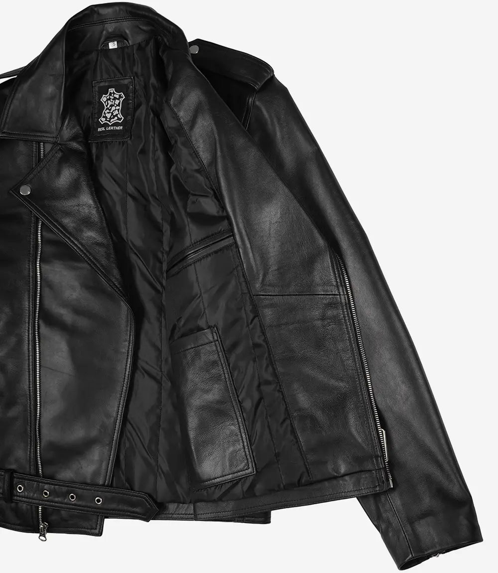 Men's Black Asymmetrical Leather Jacket – Motorcycle Style