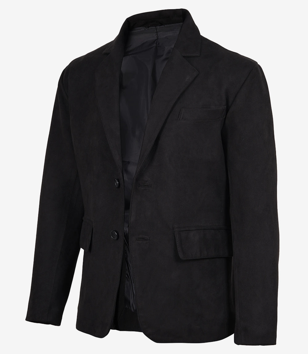 Men's Black Faux Suede Two-Button Notch Lapel Blazer Jacket