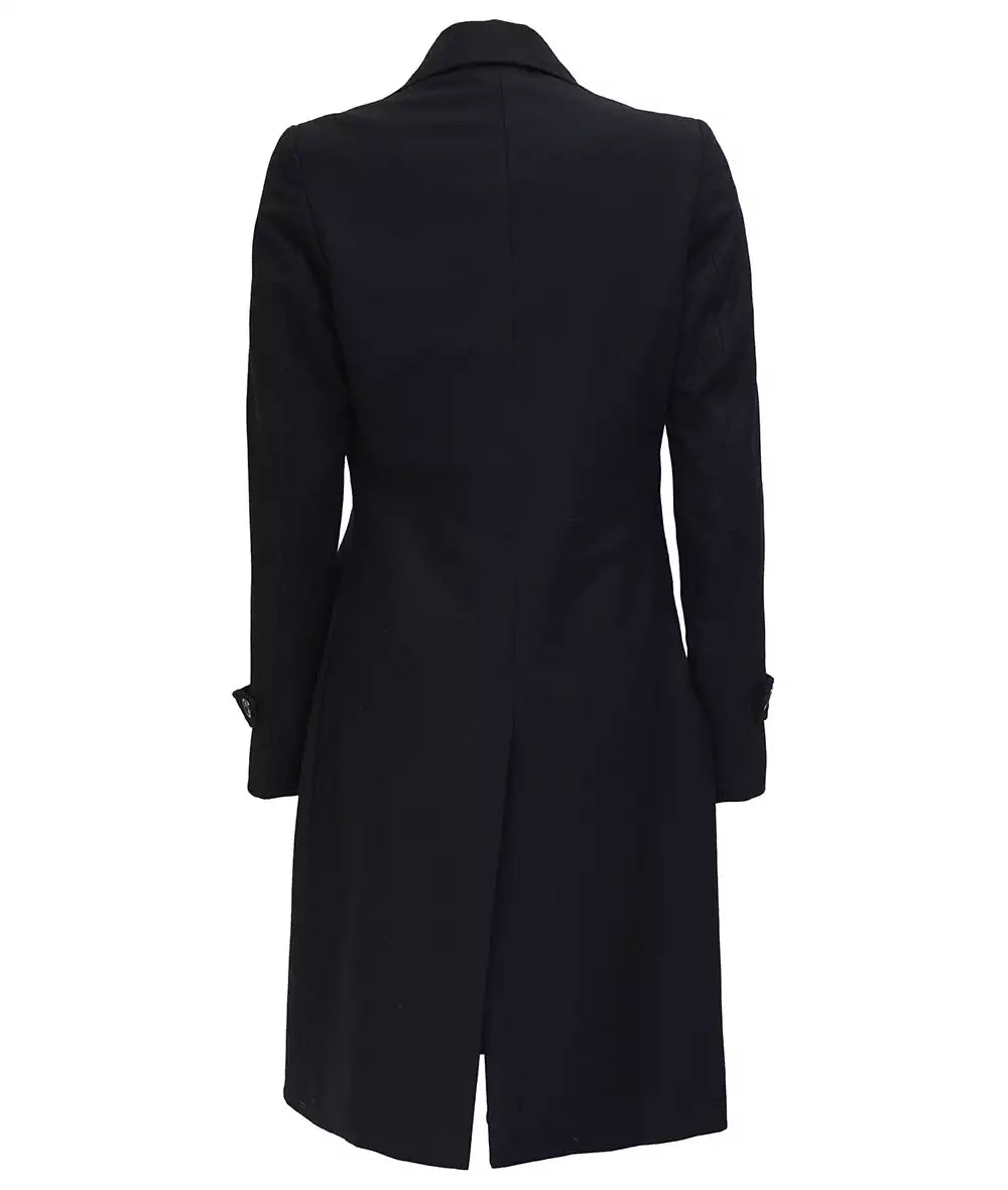 Womens Two Pockets Wool Coat Black