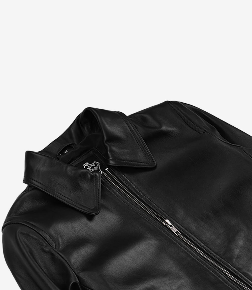 Women's Black Harrington Leather Jacket - Black - view 5