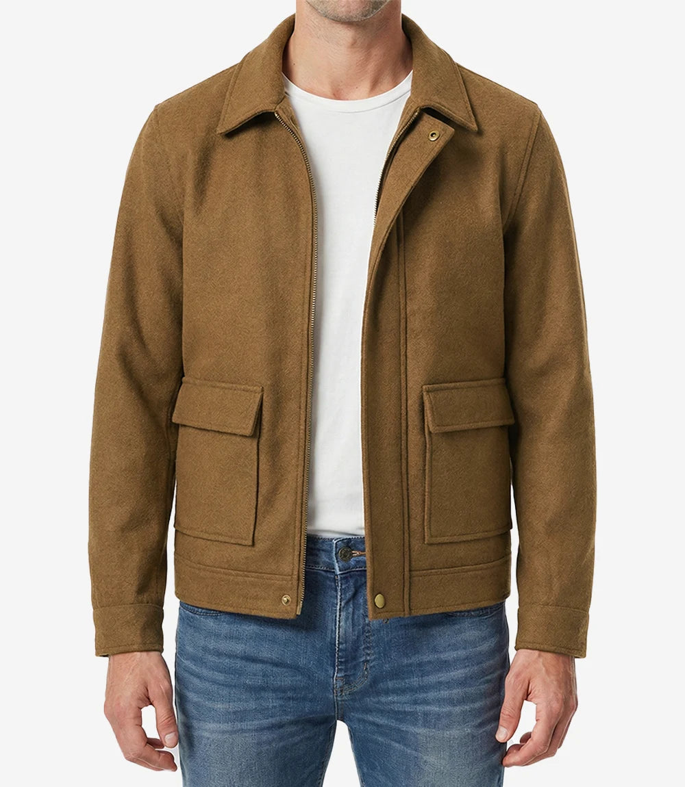 Bradley Mens Camel Brown Wool Utility Jacket