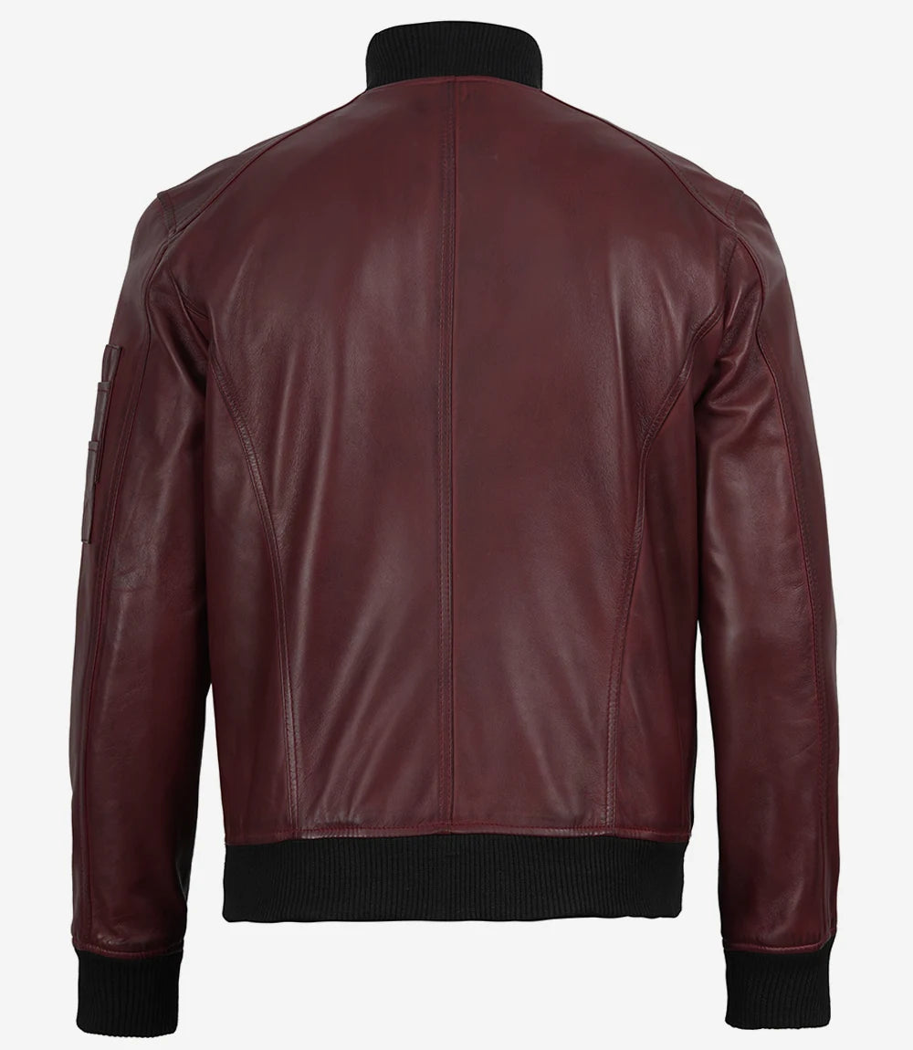 Men’s Burgundy Waxed Leather Flight Bomber Jacket
