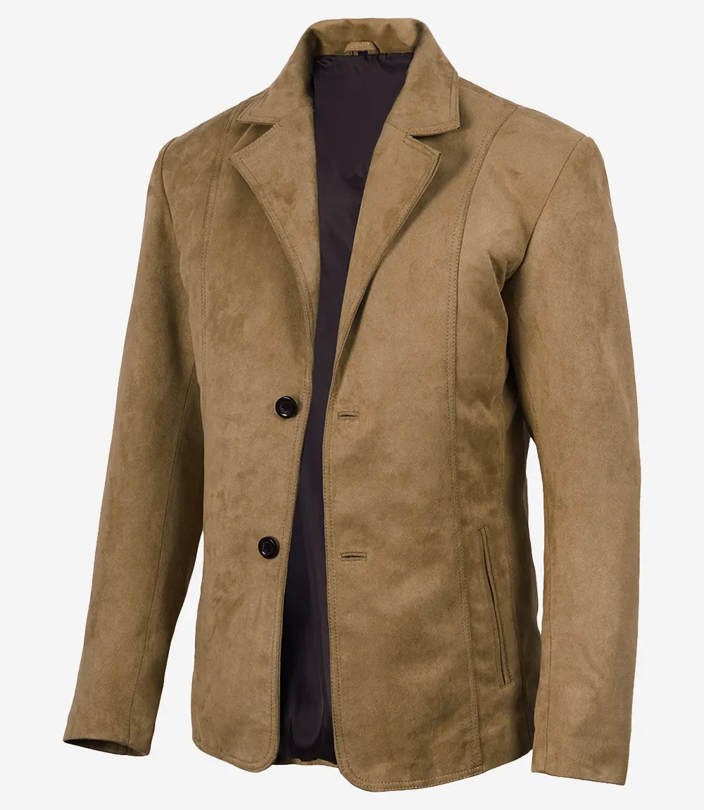 Men's Camel Faux Suede Two-Button Blazer