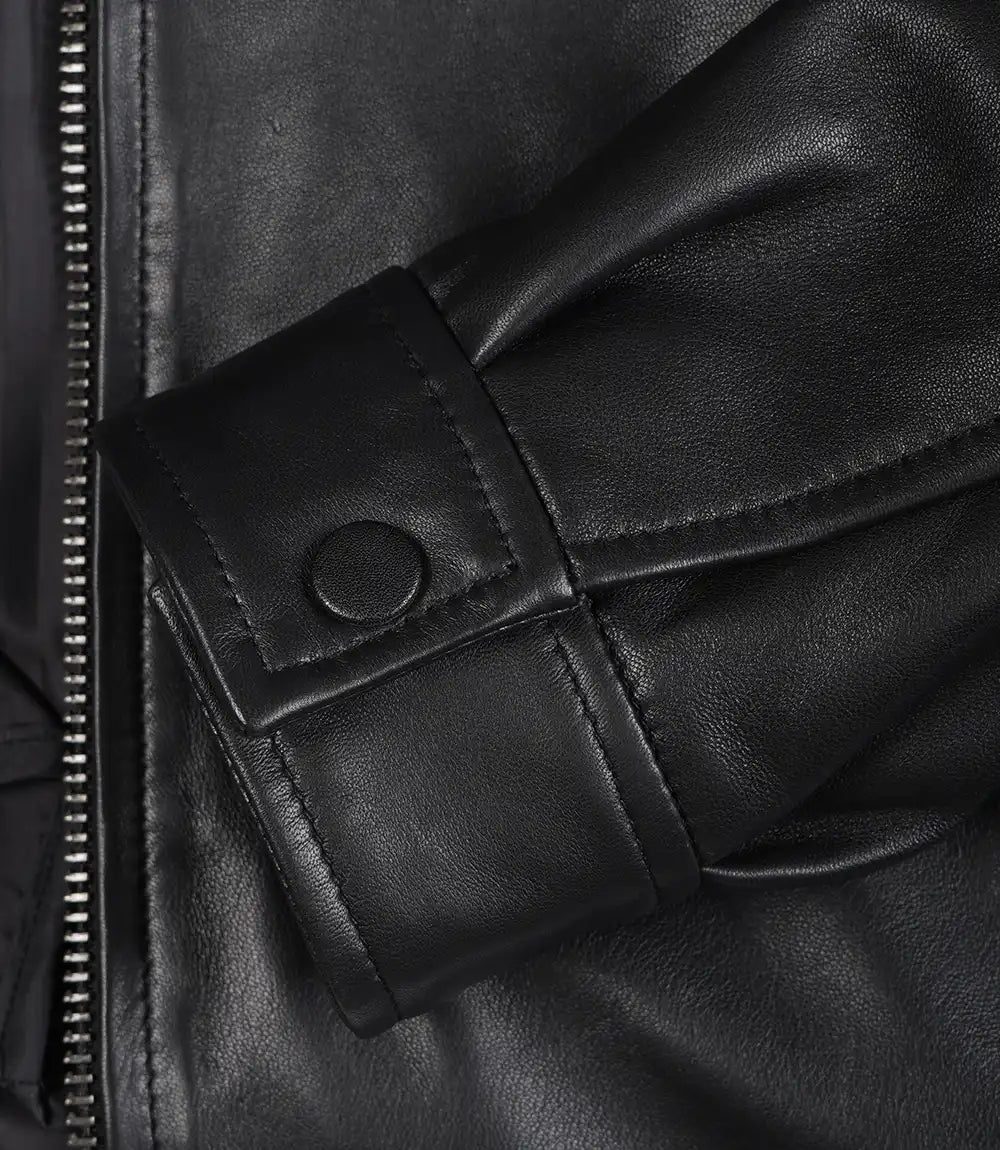 Carlton Men's Black Shirt Collar Bomber Leather Jacket