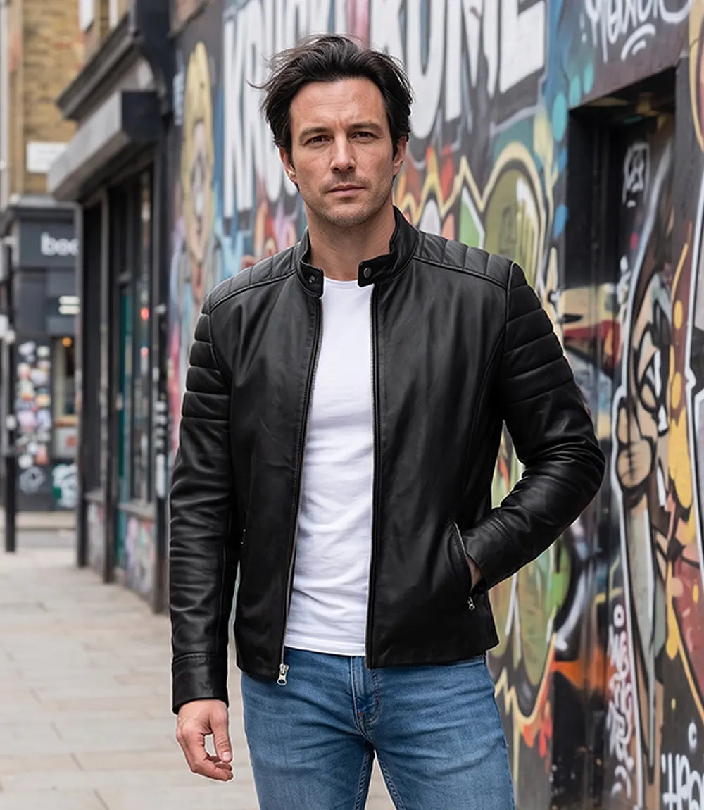 Men's Real Lambskin Leather Black Biker Style Jacket