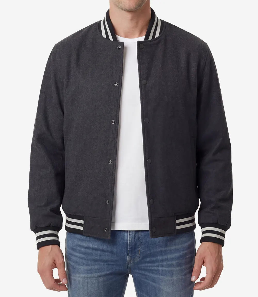 Mens Wool Charcoal Grey Varsity Jacket