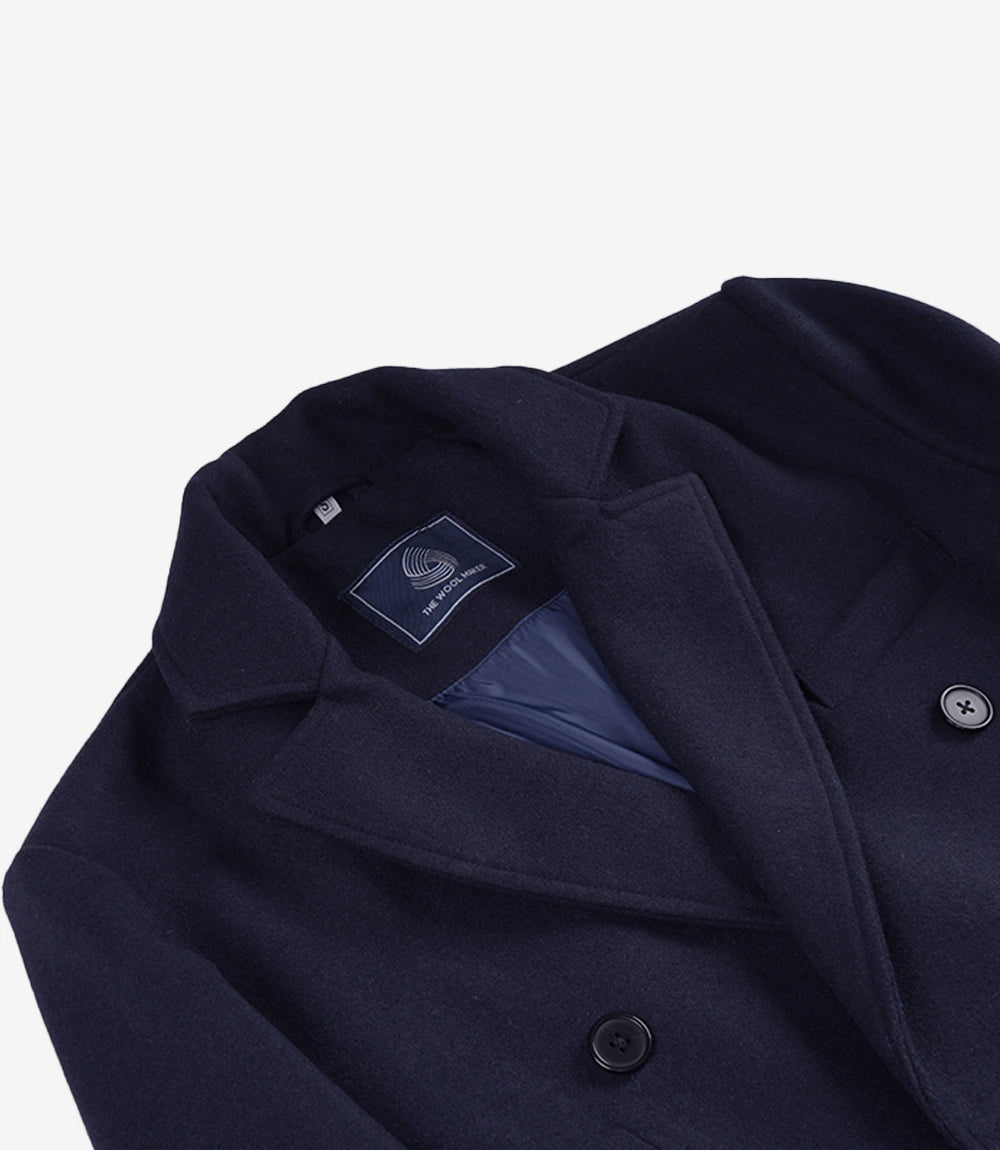 Mens Navy Blue Double Breasted Wool Blend Blazer