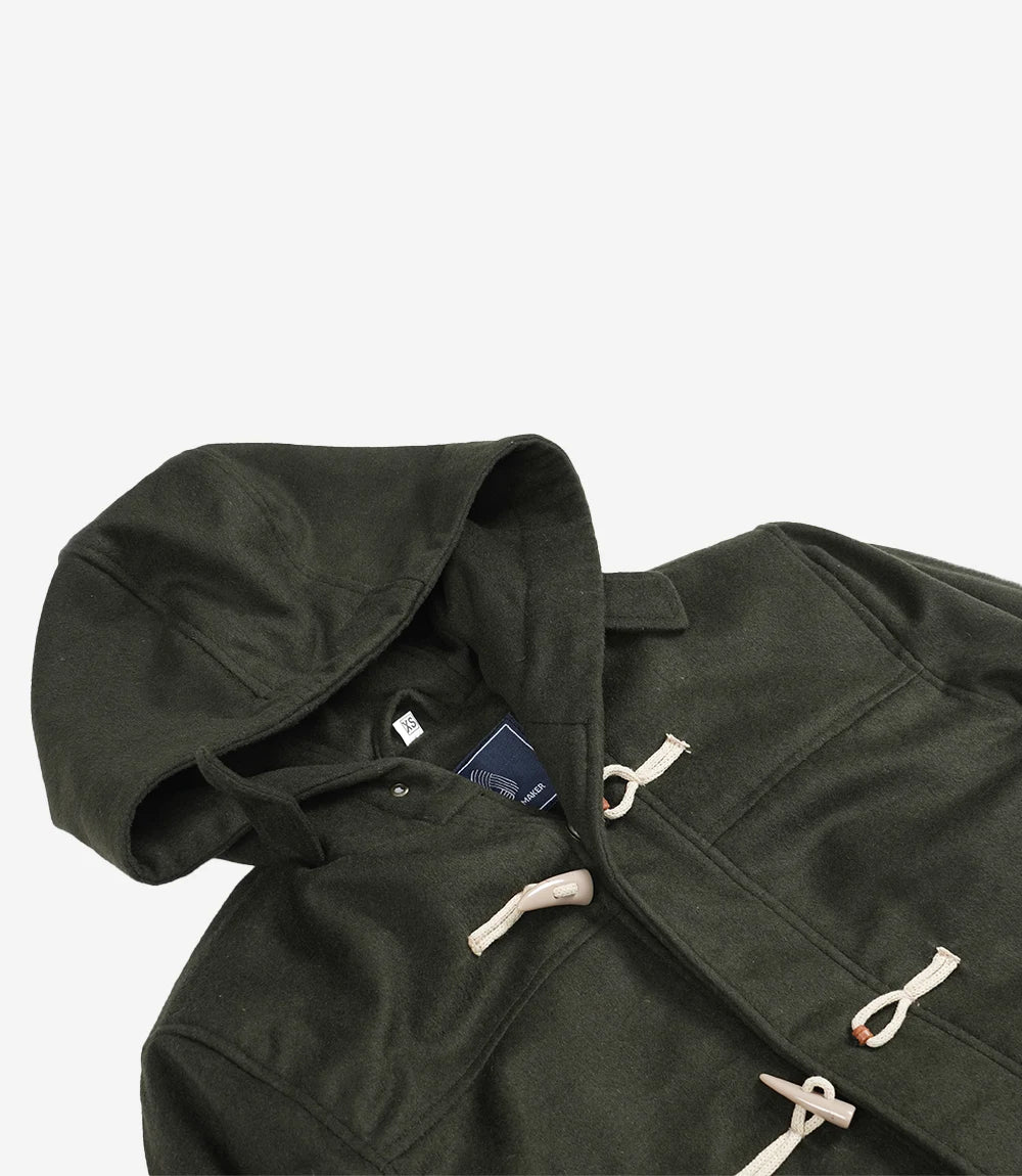 Mens Olive Green Hooded Duffle Wool Coat