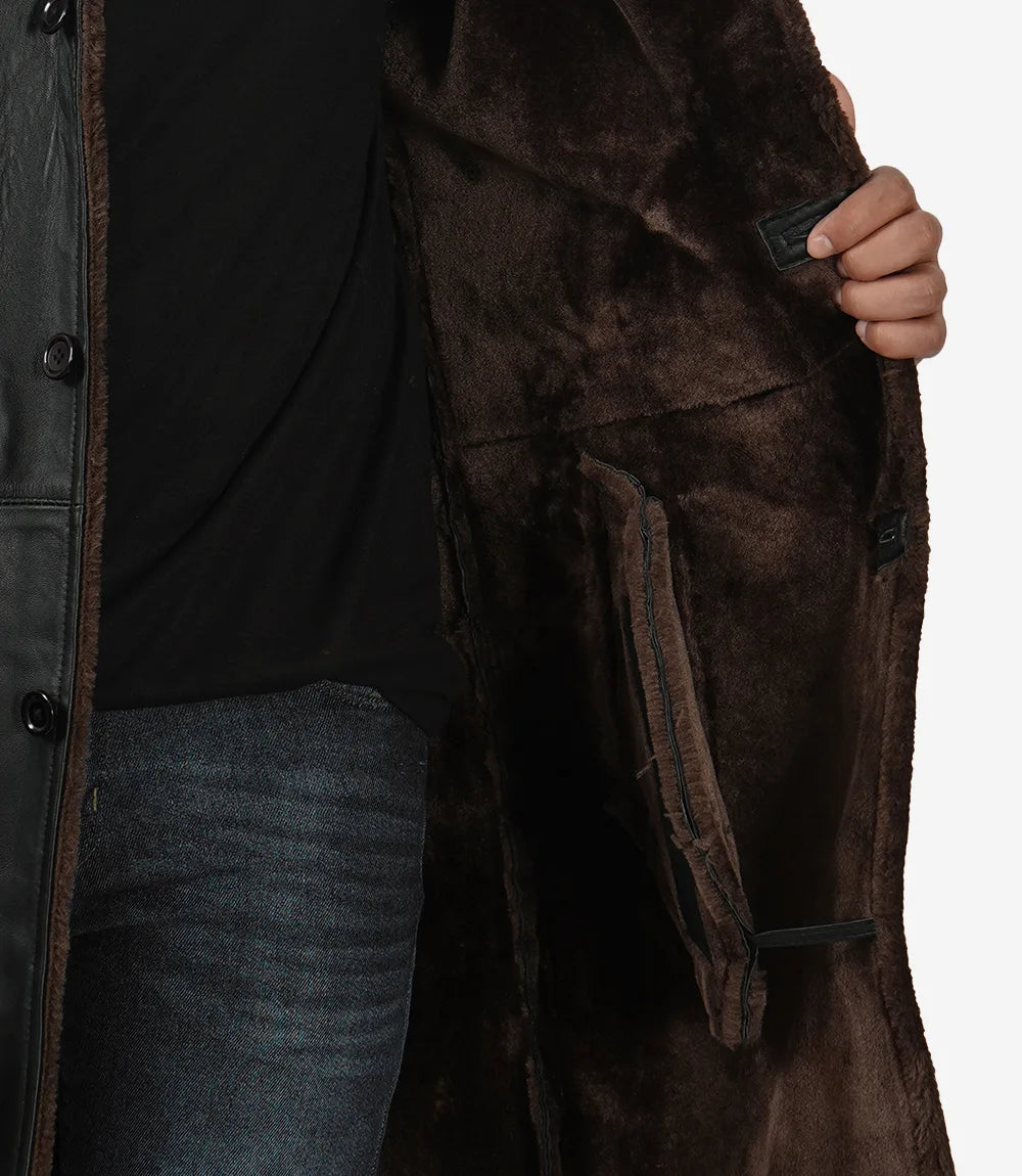 Mens Shearling Lined 3 4 Length Leather Coat