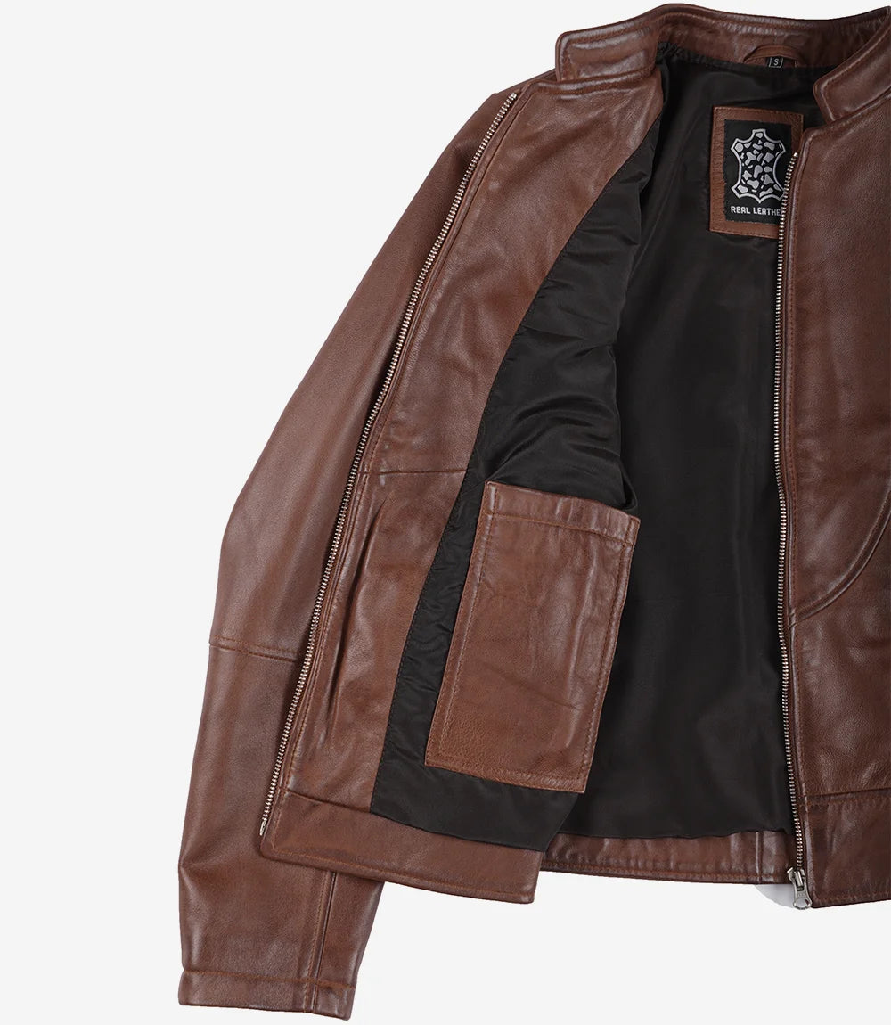 Women's Cognac Leather Biker Style Jacket