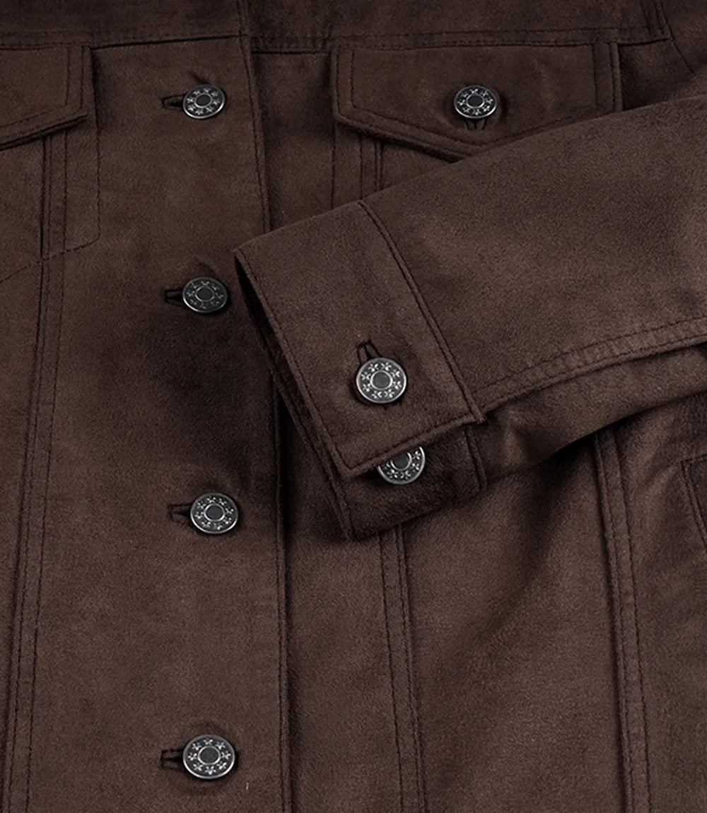 Womens' Dark Brown Faux Suede Trucker Jacket
