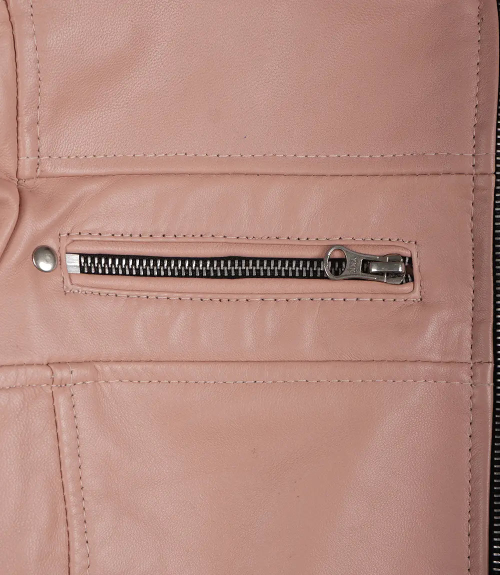 Womens Real Leather Pink Biker Jacket