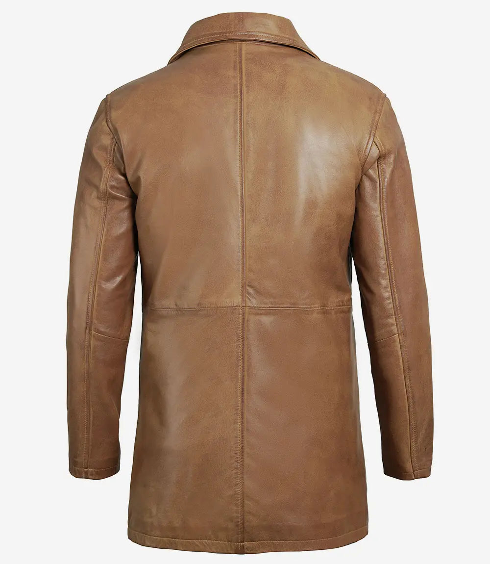 Mens Tall Camel Brown 3 4 Length Leather Coat