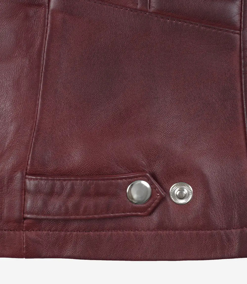 Womens Maroon Slim Fit Leather Jacket